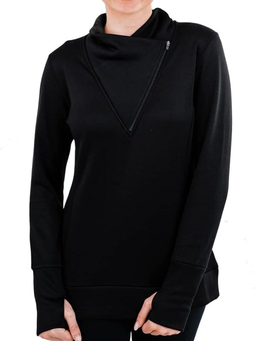Size S Snow Angel Minx Snuggle Scarf Zip Turtleneck Ultraweight Midlayer, Black